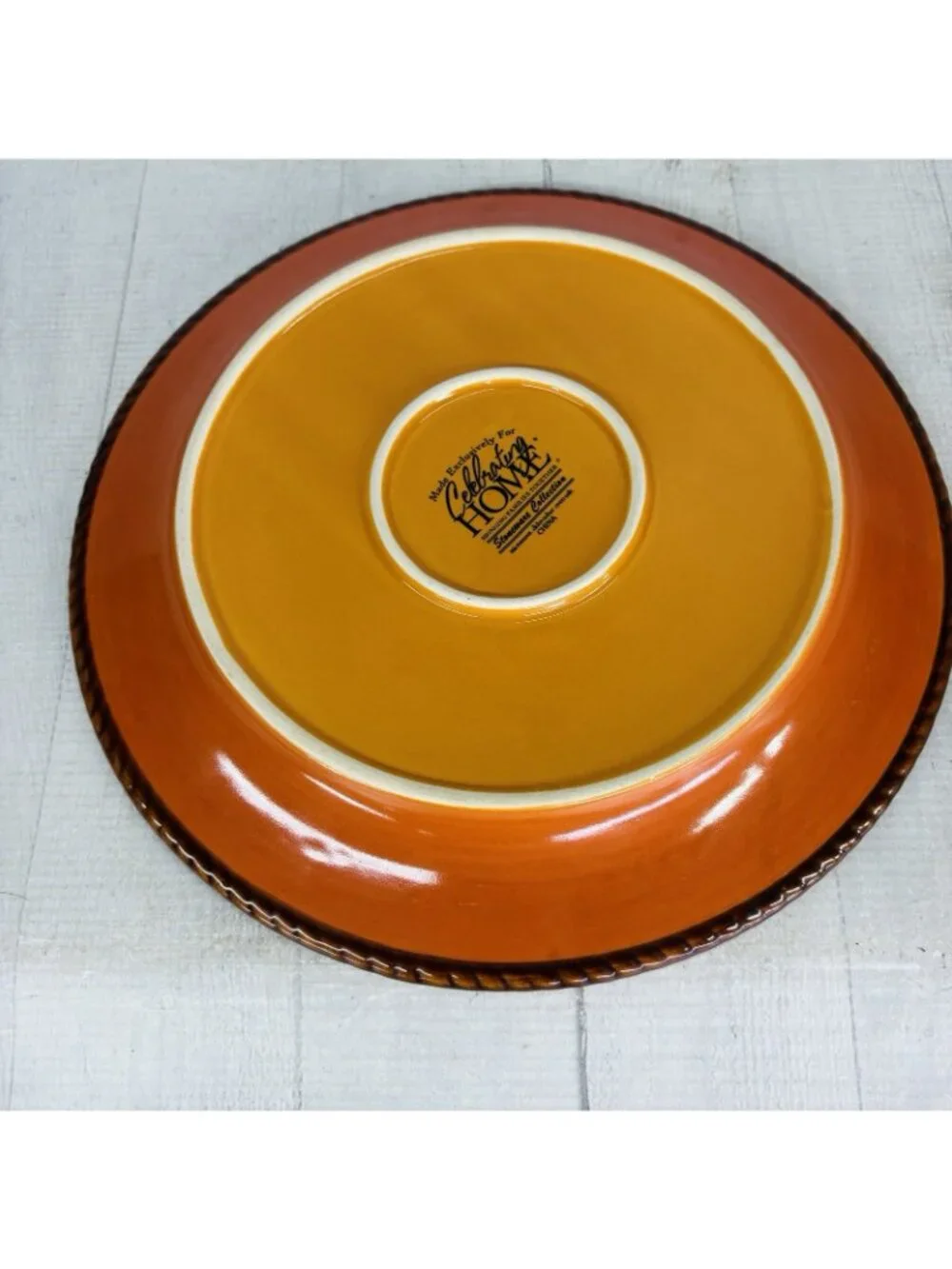 Celebrating Home TUSCAN Orange Red Yellow Rope Trim Stoneware Dinner Plate Set 3